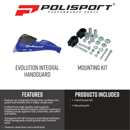 Polisport 8305100028 Evolution Integral Handguards Blue NEW Inside Handlebar Universal Mount Kit Pair Full Wrap Around Plastic MX Enduro Trail Rally ATV Protection with Removable Spoiler