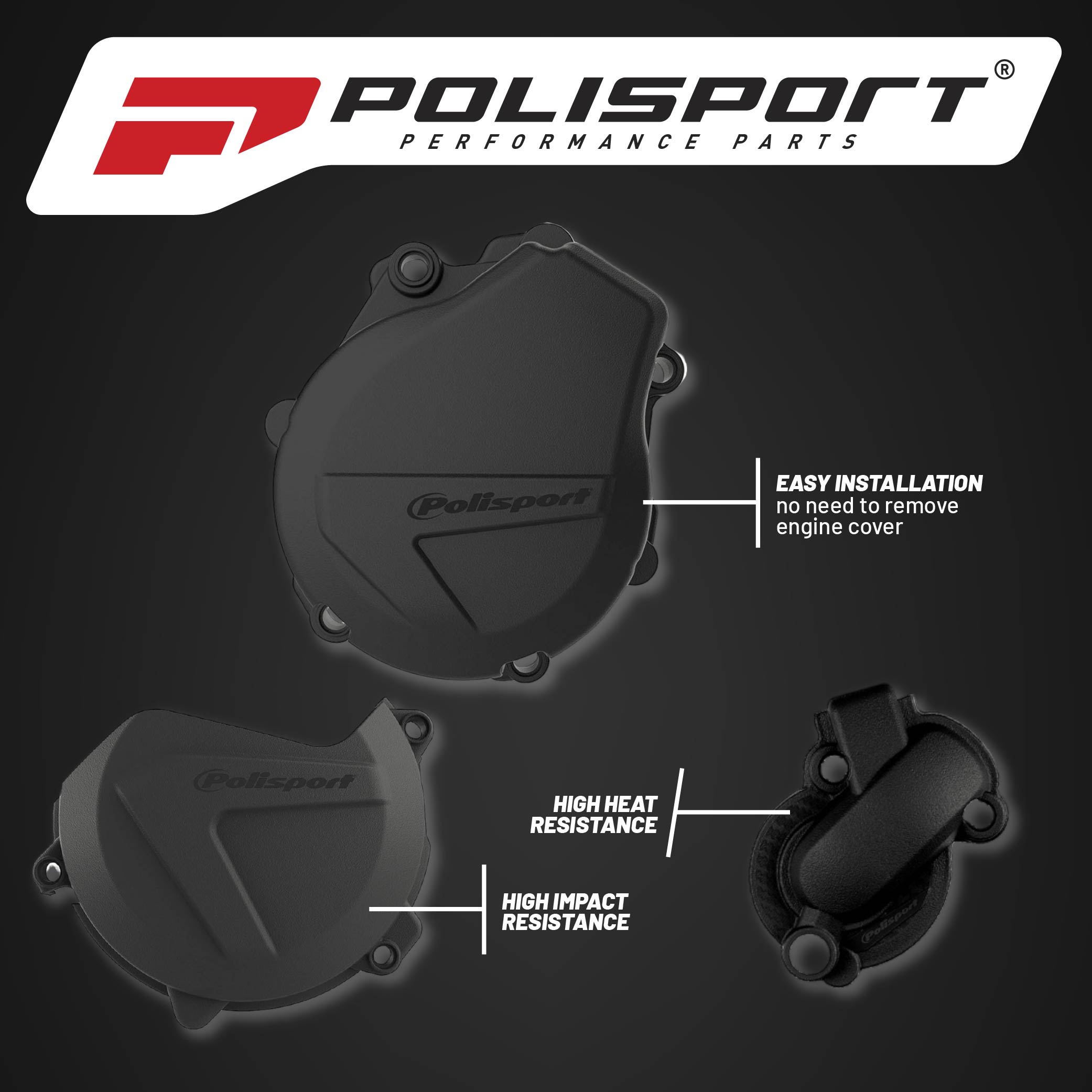 Polisport Clutch and Ignition Cover Protector Kit (Black)- Compatible with KTM EXC-F/XCF-W 450/500 & Husqvarna FE 450/501 (2017-2022)