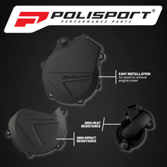 Polisport Clutch and Ignition Cover Protector Kit (Black)- Compatible with KTM EXC-F/XCF-W 450/500 & Husqvarna FE 450/501 (2017-2022)