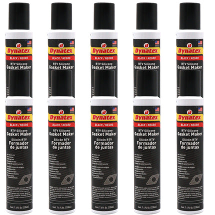 Dynatex Black RTV Silicone Gasket Maker 7.4oz Automatic Can - Oxygen Sensor Safe, OEM Specs, 500°F Hi-Temp, Oil/Water Resistant, Made in the USA (10-Pack)