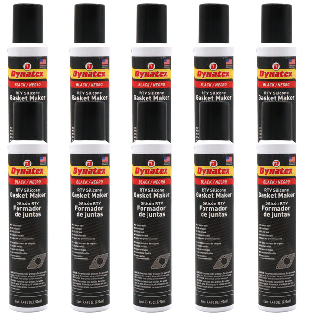 Dynatex Black RTV Silicone Gasket Maker 7.4oz Automatic Can - Oxygen Sensor Safe, OEM Specs, 500°F Hi-Temp, Oil/Water Resistant, Made in the USA (10-Pack)