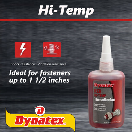 Dynatex Red Hi-Temp Threadlocker 1.22 oz Bottle - Up to 450 Degrees F, Medium-High Strength, Anaerobic, Extreme Heat & Chemical Resistant (3-Pack)