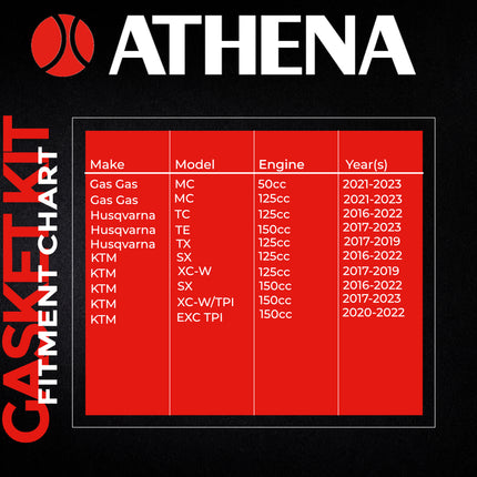 Athena P400270600077 Top End Gasket Kit for KTM, Husqvarna & GasGas 125‑150 (2016‑2022) – Complete Cylinder Head, Base & Exhaust Gasket Set for Reliable 2‑Stroke Top‑End Rebuilds
