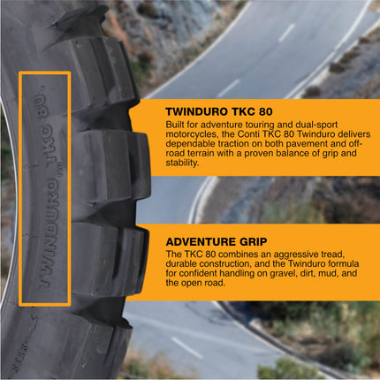 Continental TKC 80 150/70B18 M/C 70Q TL Twinduro Rear Motorcycle Tire, VDual Sport Adventure Tire, Tubeless Blackwall, On/Off-Road, Open block tread design, Mud and Snow Rating