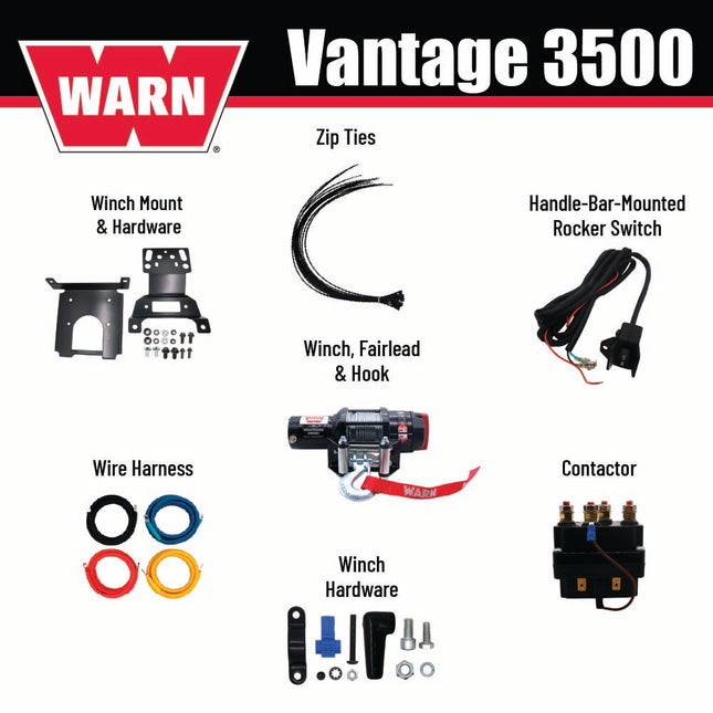 WARN ProVantage 3500 Winch & Mount Kit(108216 92332)for 2014-2025 Polaris RZR XP 1000, RZR 900, General 1000 Models, Bolt-On Black Powder-Coated Steel Plate Compatible w/ Pro Vantage & Vantage Winches