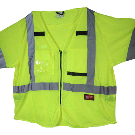 Milwaukee 48-73-5133 2X-Large/3X-Large Yellow Class 3 Mesh High Visibility Safety Vest with 9-Pockets and Sleeves