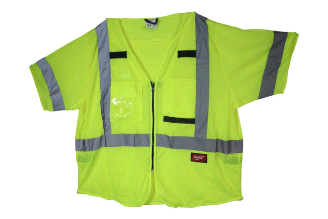 Milwaukee 48-73-5133 2X-Large/3X-Large Yellow Class 3 Mesh High Visibility Safety Vest with 9-Pockets and Sleeves