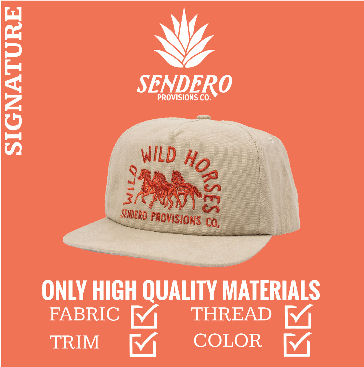 Sendero Provisions Co. Wild Wild Horses Adjustable Snapback Hat (Tan) - One Size