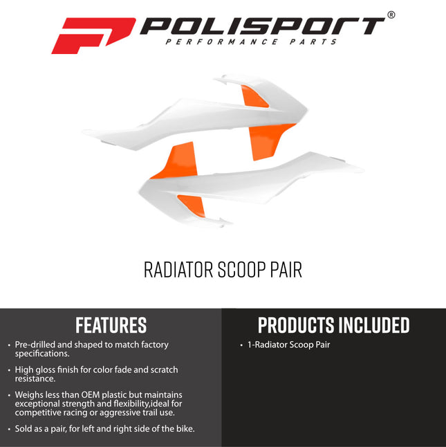 Polisport 8417900004 Radiator Scoops for KTM SX65 2016 -2023 – OEM 2019‑Style Durable White/Orange Shrouds