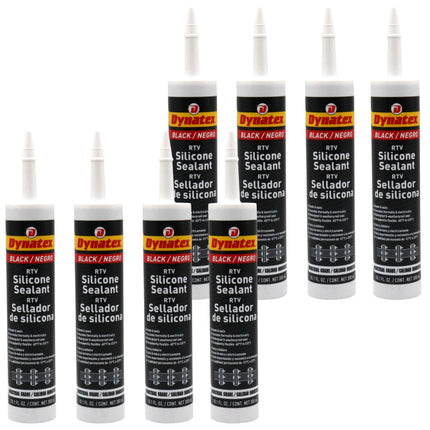 Dynatex Industrial Grade Black Silicone Sealant 10.1 oz Caulk Tube - Tough Flexible Cure, Watertight Seal, Up to 500 Degrees F, Made in the USA (8-Pack)