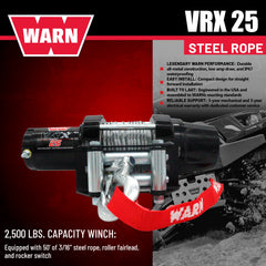 WARN VRX 25 Powersport Winch – 2,500 lb Line Pull Rating, Steel Rope, 12V ATV/UTV Winch with Durable All-Metal Gear Train, Mechanical Brake & Weather-Resistant Design for Powersports Recovery