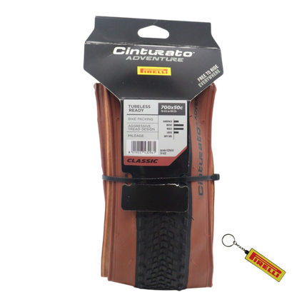 Pirelli Cinturato Adventure Classic 50 622 (700x50c) Tan Wall Gravel Tire   ProWALL Tubeless Ready, ProCompound Gravel for Bikepacking & Adventure Cycling with Keychain