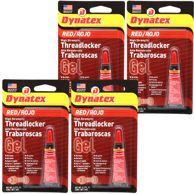 Dynatex Red High Strength Threadlocker 0.20 oz Bottle - Permanent Lock, Anaerobic, Large Fasteners, Vibration & Solvent Resistant (4-Pack)