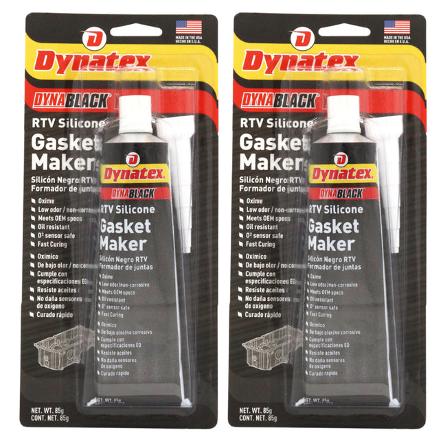 Dynatex DynaBlack RTV Silicone Gasket Maker 85g Tube - 500°F High Temperature, Sensor Safe, Low Odor, and Non-Corrosive Silicone Sealing Compound Made in the USA (2-Pack)