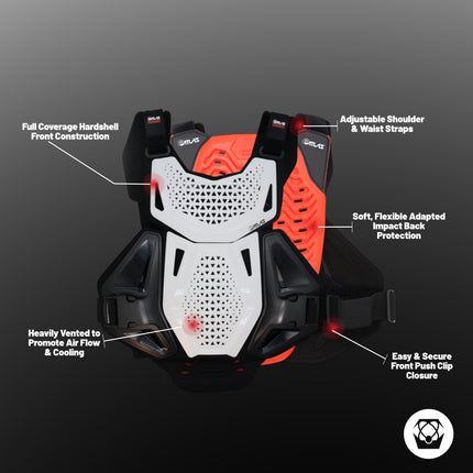 Atlas Charger Youth Hybrid Ai Chest & Back Protector - White - Adapted Impact Ai Technology Roost Guard - CE level 1: EN 1621-3 level 1 chest / EN 1621-2 Level 1 back - Youth MX Off-Road Body Armor