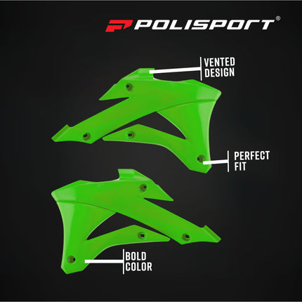 Polisport Motocross (MX) Radiator Scoops for Kawasaki KX85 (2022->) - Dirt Bike - OEM Quality, Durable Gloss Polypropylene (DGP), Flexible & Perfect Fit - Green