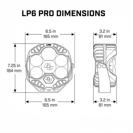 Baja Designs LP6 Pro LED Auxiliary Light Pod - Universal Fit, Clear Lens, 11,225 Lumens, Integrated Peripheral Technology, Direct Ducted Cooling, Wiring Harness & Mounting Hardware Included