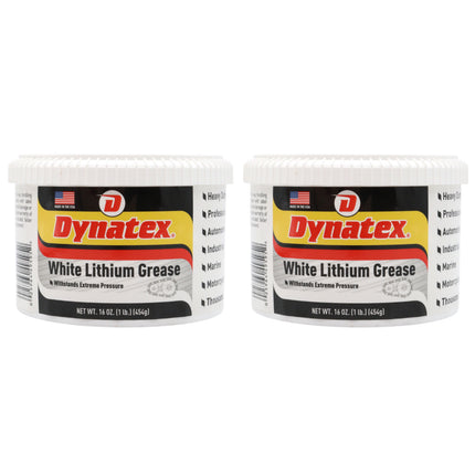 Dynatex White Lithium Grease 16 oz Tub - Multi-Purpose Lubricant for Automotive, Garage Doors, Hinges, Chains, Latches (2-Pack)