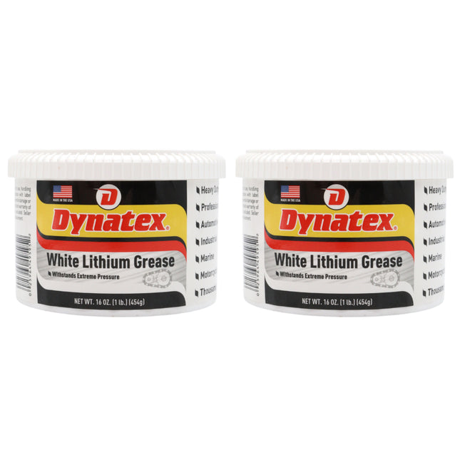 Dynatex White Lithium Grease 16 oz Tub - Multi-Purpose Lubricant for Automotive, Garage Doors, Hinges, Chains, Latches (2-Pack)