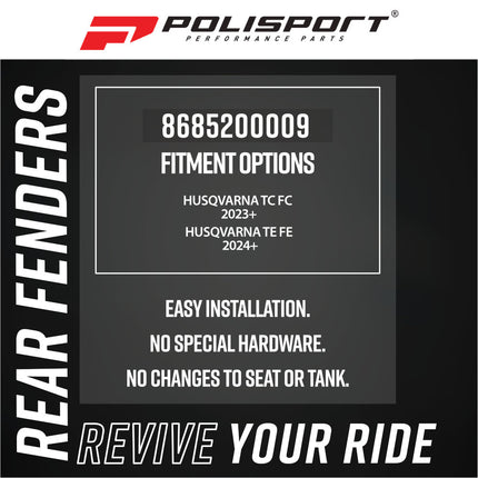 Polisport 8685200009 Rear Fender for Husqvarna TC FC 2023 and Newer, TE FE 2024 and Newer – OEM‑Style Durable Blue Rear Mudguard