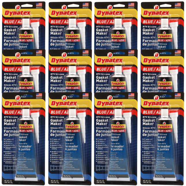Dynatex Blue RTV Silicone Gasket Maker 3 oz Tube - Oxygen Sensor Safe, OEM Specs, Gear Oil Resistant, Oil/Water Resistant, Made in the USA (12-Pack)