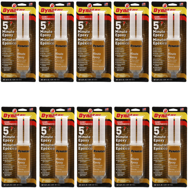 Dynatex 5 Minute Epoxy Adhesive 0.84 oz Twin Syringe - Fast Cure 3-5 Min, Bonds Plastics Metals Wood Ceramics, Industrial Strength (10-Pack)