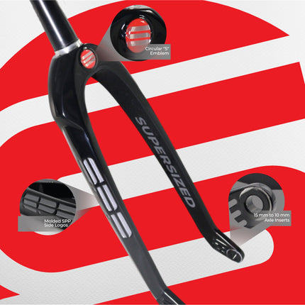 Syndyt SPP Supersized Ultra-High Modulus Carbon Fiber Expert Forks - Black Alloy (20 inch) - Fork Offset 32 mm - 1″ steerer tapering to 1 1/8″; Alloy Steerer Extruded and CNC‑Machined