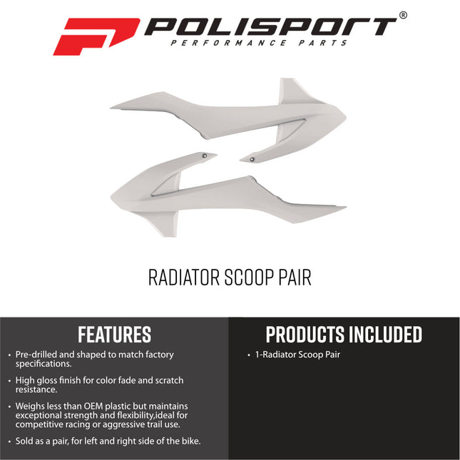 Polisport 8421300002 Radiator Scoops for KTM SX85 2018 and Newer – OEM‑Style Durable White Shrouds for Cooling Protection