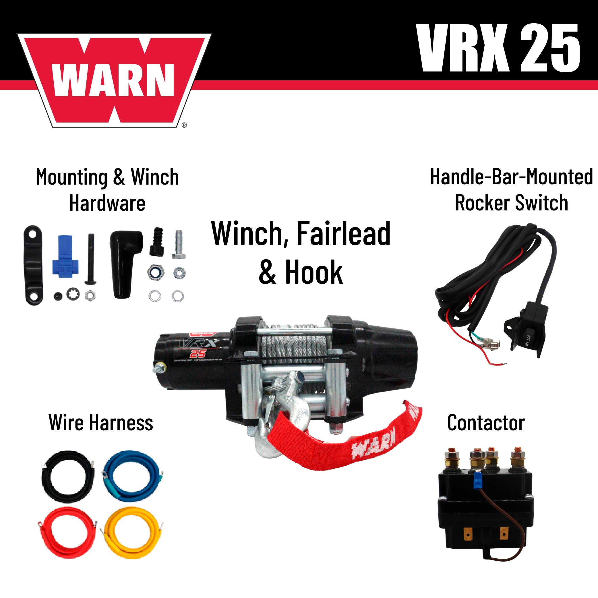 WARN VRX 25 Powersport Winch – 2,500 lb Line Pull Rating, Steel Rope, 12V ATV/UTV Winch with Durable All-Metal Gear Train, Mechanical Brake & Weather-Resistant Design for Powersports Recovery