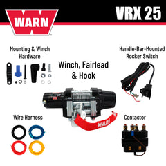 WARN VRX 25 Powersport Winch – 2,500 lb Line Pull Rating, Steel Rope, 12V ATV/UTV Winch with Durable All-Metal Gear Train, Mechanical Brake & Weather-Resistant Design for Powersports Recovery