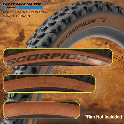 Pirelli Scorpion Enduro S Classic Tan 65-622 (29x 2.6) MTB Bicycle Tire  - Designed for Demanding Natural, Hardpacked, & Loose Courses, 60TPI and Hard Wall Casing- Mountain Bike Tire w/Keychain