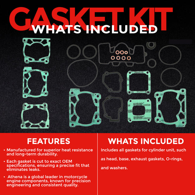 Athena P400270600077 Top End Gasket Kit for KTM, Husqvarna & GasGas 125‑150 (2016‑2022) – Complete Cylinder Head, Base & Exhaust Gasket Set for Reliable 2‑Stroke Top‑End Rebuilds