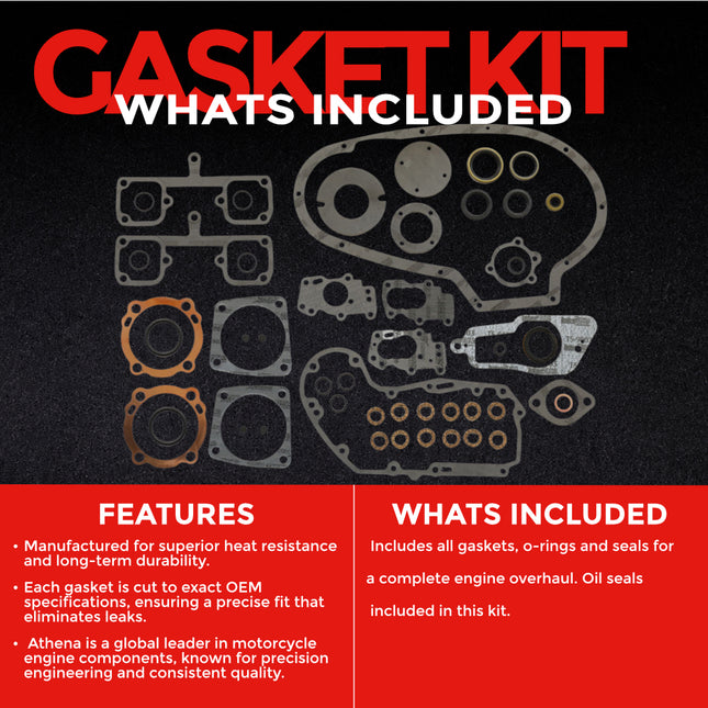 Athena P400195900738 Complete Gasket Kit for Harley‑Davidson Sportster Ironhead 1000cc 1974‑1976 – High‑Quality Engine Gasket Set for Vintage Motorcycles