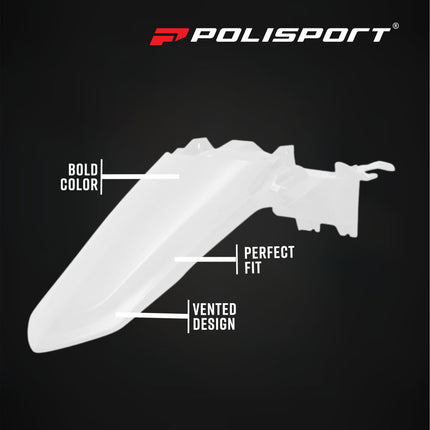 Polisport 8687500002 Motocross (MX) Rear Fender for Yamaha YZ450F (2026+) Dirt Bikes - High-Impact Resistant Technical Plastic with UV Protection, OEM-Style Precise Fit - White