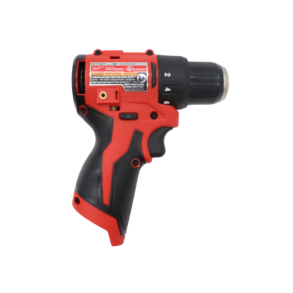 Milwaukee M12 12V Brushless Cordless 3/8" Subcompact Drill/Driver – 350 in-lbs Torque, 0-1,500 RPM (Tool Only)