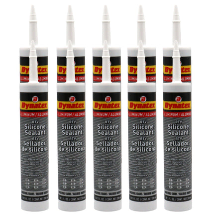 Dynatex Industrial Grade Aluminum Silicone Sealant 10.1 oz Caulk Tube - Tough Flexible Cure, Watertight Seal, Up to 500 Degrees F, Made in the USA (10-Pack)