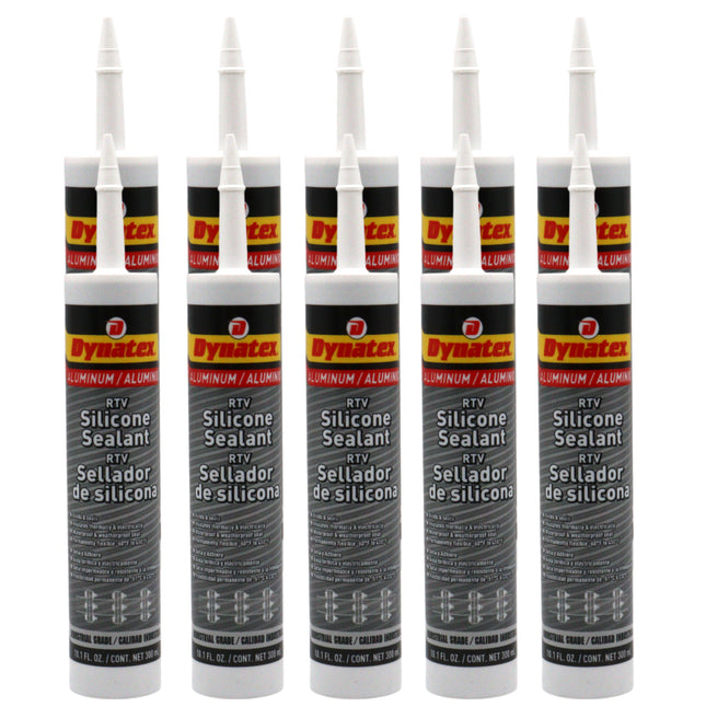 Dynatex Industrial Grade Aluminum Silicone Sealant 10.1 oz Caulk Tube - Tough Flexible Cure, Watertight Seal, Up to 500 Degrees F, Made in the USA (10-Pack)