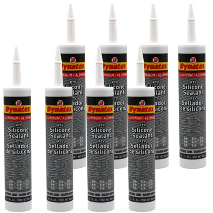 Dynatex Industrial Grade Aluminum Silicone Sealant 10.1 oz Caulk Tube - Tough Flexible Cure, Watertight Seal, Up to 500 Degrees F, Made in the USA (8-Pack)