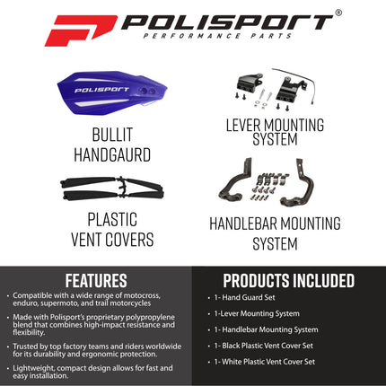 Polisport 8308500068 MX Bullit Handguards Blue Pair for Yamaha YZ/YZF/WR 2026+ Dual Mount Lever & Universal Bar 22-28mm Vented Lightweight Plastic Protection Hands Master Cylinder