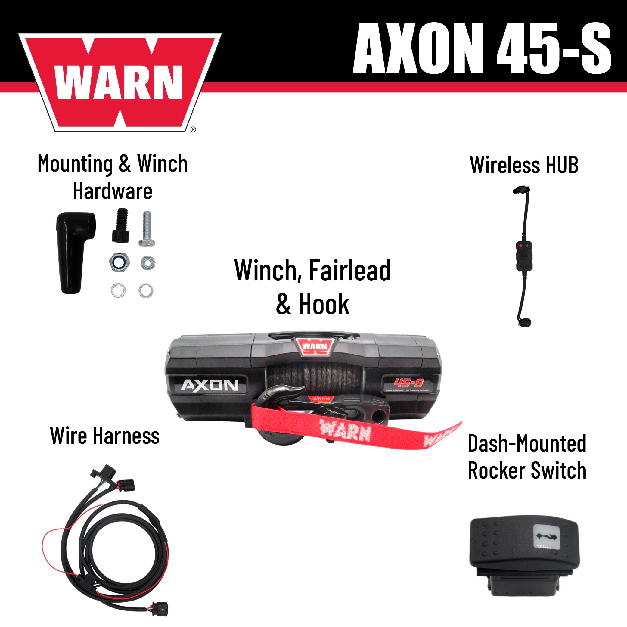 WARN AXON 45-S Powersport Winch – 4,500 lb Pulling Capacity, Synthetic Rope, Advanced Sealed Motor, IP68 Waterproof, All-Metal Gear Train for ATV/UTV Recovery, Trail Riding & Utility Work