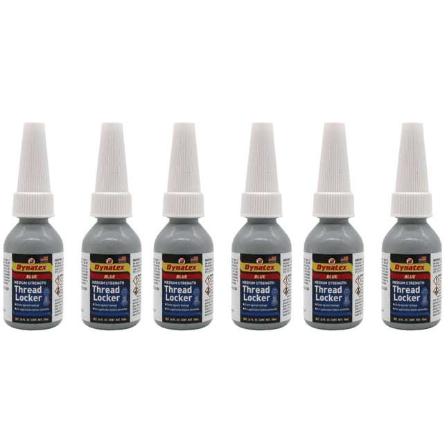 Dynatex Blue Medium Strength Threadlocker 0.34 oz Bottle - Removable with Hand Tools, Locks Fasteners on Metal, Vibration Resistant, Solvent Resistant (6-Pack)