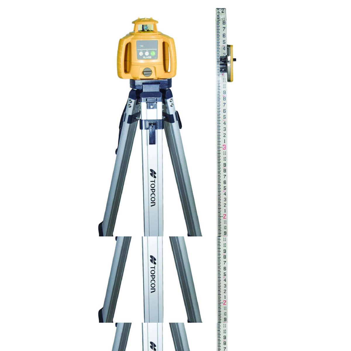 Topcon RL-H5B D-Cell Alkaline Self Leveling Horizontal Rotary Laser Level with Tripod & Inch Grade Level Rod