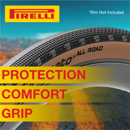 Pirelli Cinturato All Road Classic 35-622 (700x35c) Gravel Bike Tire - Tan Wall Skinwall, Tubeless Ready, ProWALL Gravel Casing, ProCompound - Includes Keychain