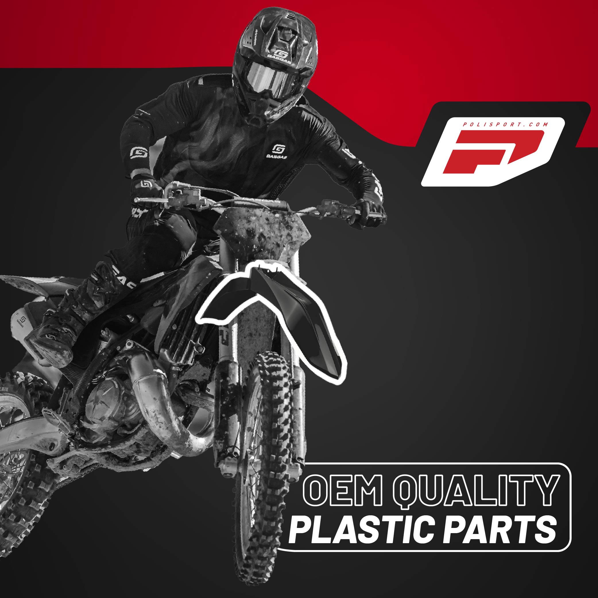 Polisport Motocross (MX) Replica Plastic Kit for GASGAS MR250 & MR300 (2021–2025) Dirt Bike – OEM Quality, Durable, Flexible & Perfect Fit – Black/White