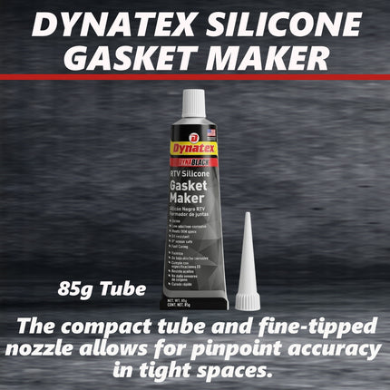 Dynatex DynaBlack RTV Silicone Gasket Maker 85g Tube - 500 Degrees F High Temperature, Sensor Safe, Low Odor, and Non-Corrosive Silicone Sealing Compound Made in the USA (5-Pack)