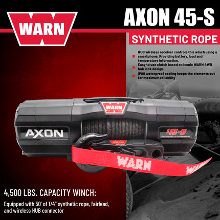 WARN AXON 45-S Powersport Winch – 4,500 lb Pulling Capacity, Synthetic Rope, Advanced Sealed Motor, IP68 Waterproof, All-Metal Gear Train for ATV/UTV Recovery, Trail Riding & Utility Work