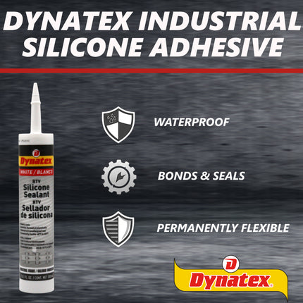 Dynatex Industrial Grade White Silicone Sealant 10.1 oz Caulk Tube - Tough Flexible Cure, Watertight Seal, Up to 500 Degrees F, Made in the USA (2-Pack)