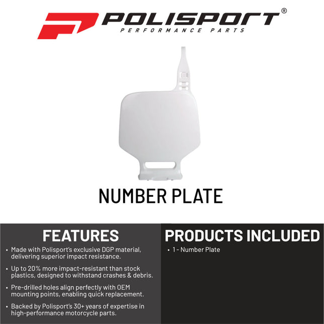Polisport 8662300002 Front Number Plate for Yamaha YZ80 1993‑2001 and YZ85 2002‑2014 – OEM‑Style Durable White Replacement Plate