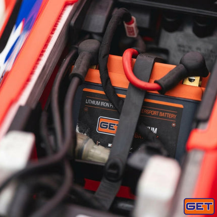 GET High Performance Lithium Motorcycle Battery, 12.8V 2Ah, 140 A CCA, Lightweight Powersports Battery for Dirt Bikes, Enduro & Motocross, IP54 Water Resistant (GK-ATHBL-0006 )