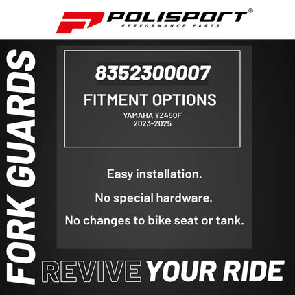Polisport Fork Guards for Yamaha YZ450F (2023–2025) White – Durable Injection-Molded Plastic – Factory Fit & Finish – Roost & Debris Protection – Easy Bolt-On Installation